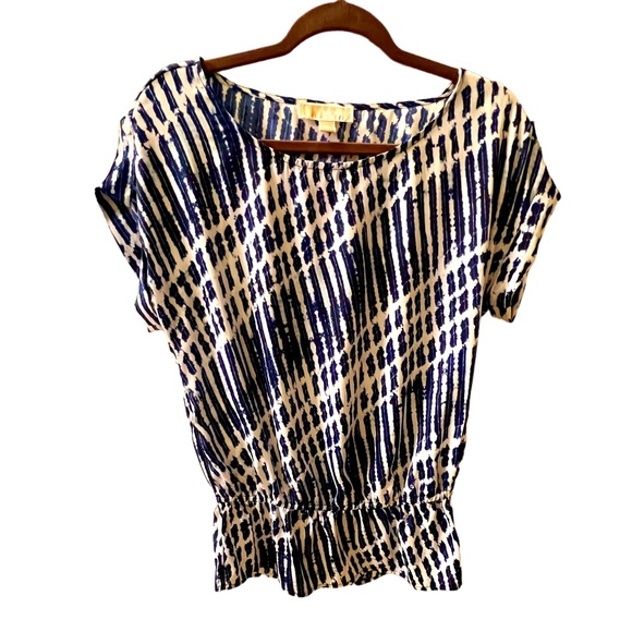 MICHAEL Michael Kors Blue White Tie Dye Style Print Polyester Blouse Sz M - Picture 3 of 11